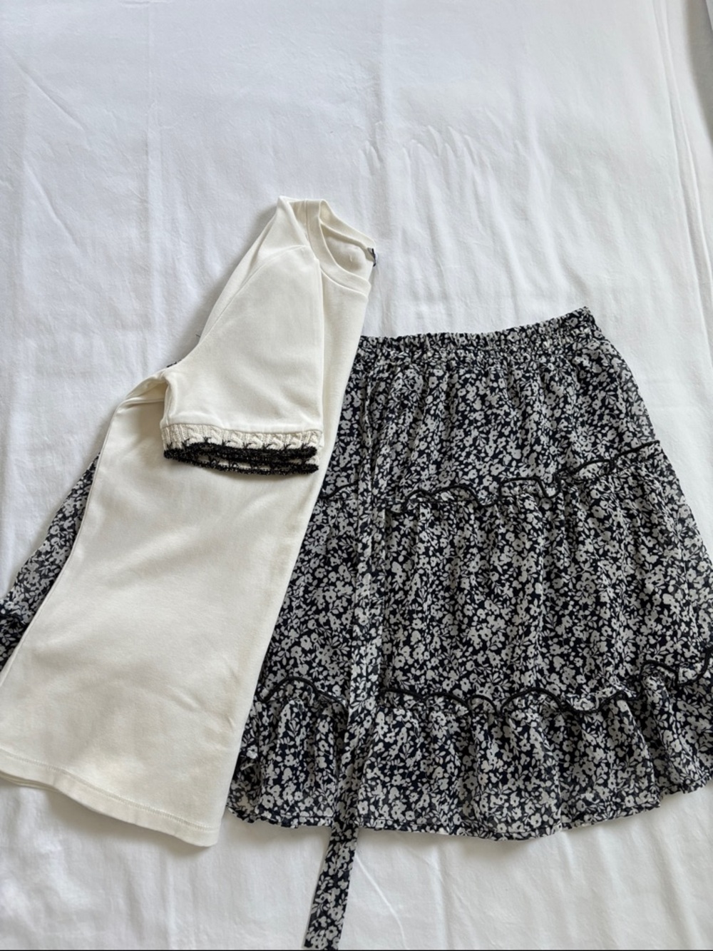 Sienna Sky Black and White Floral Tiered Skirt Set